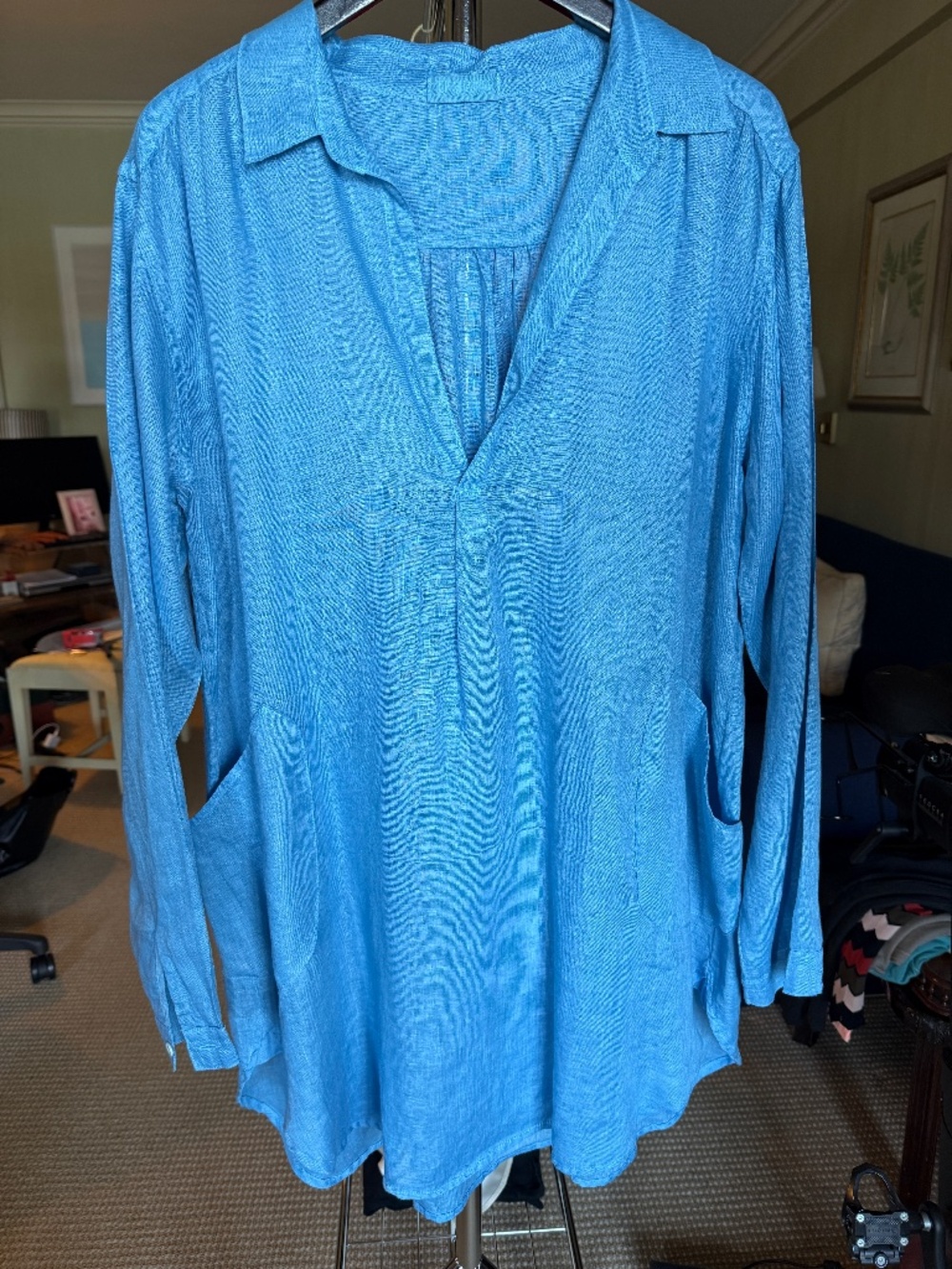 CP Shades Sky Blue Linen Tunic Shirt Dress Coverup Size Large